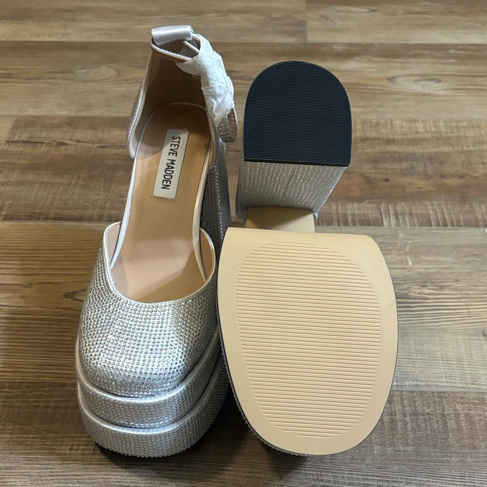 Steve Madden Charlize Rhinestone Chunky Silver Platform Shoes - Picture 5 of 8